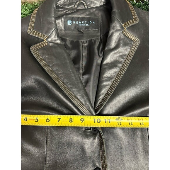 Kenneth Cole Women’s Leather Jacket Sz M Chocolate Brown Button Up Blazer Casual - Picture 4 of 6